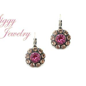 Daisy Flower Earrings Made with Genuine Austrian Crystal, Rose and Vintage Rose